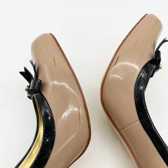 Ted Baker Womens Shoes Size US 6 Beige Black Bow‎ Stiletto Patent Leather Glam - Picture 6 of 11